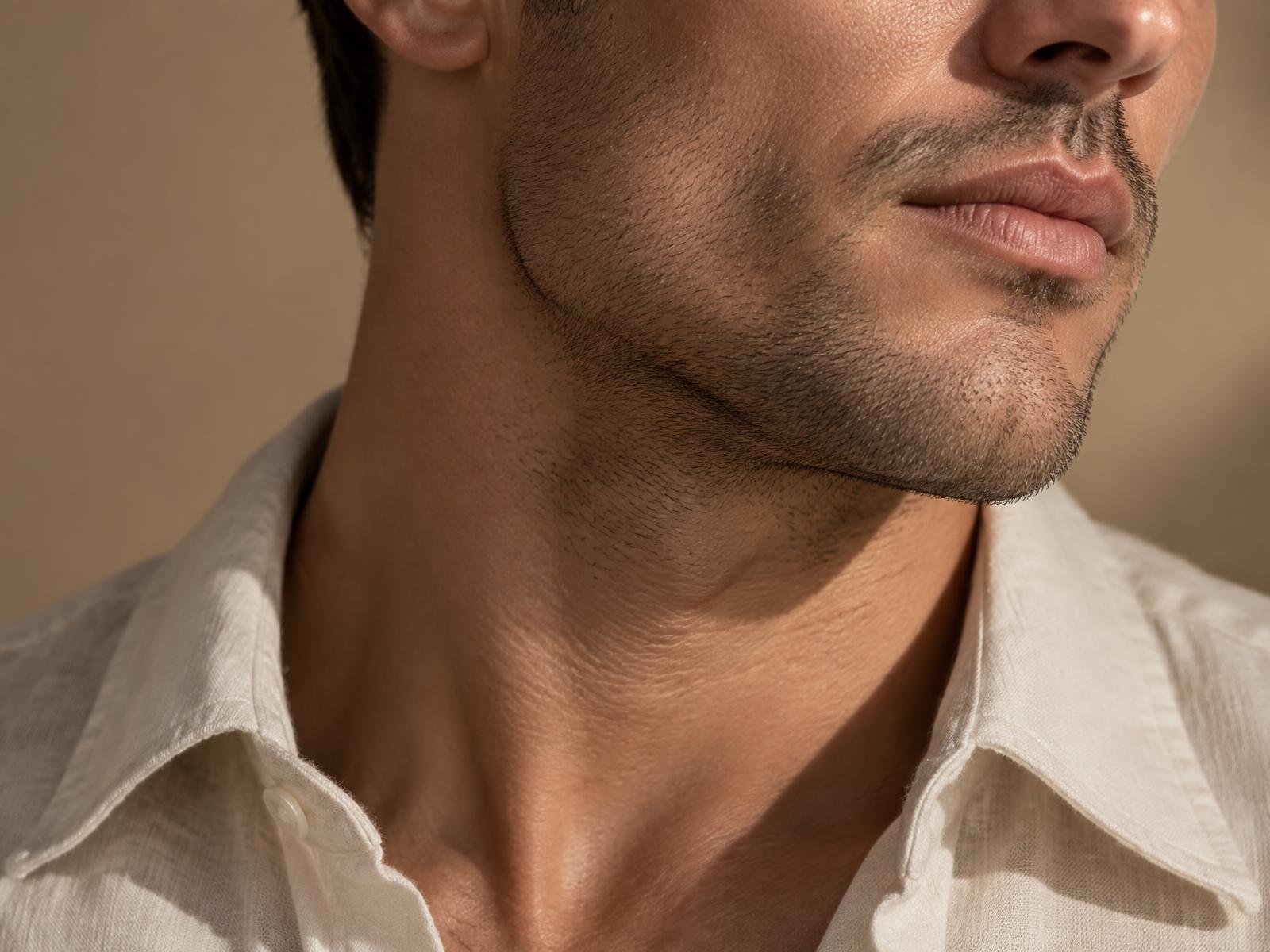 Close detail of a male jawline — editorial stock